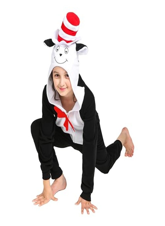 Wizland Cat Costume Onesie for Kids Book Character One Piece Plush Animal Jumpsuit, Halloween Christmas Cosplay Costumes Boys&Girls Sleepwear, Detachable Tail And Hat 4-6 - Image 4